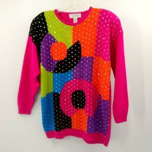VIintage Studio Michelle Stuart Sweater L Multicolor Lambswool Angora Sequins
